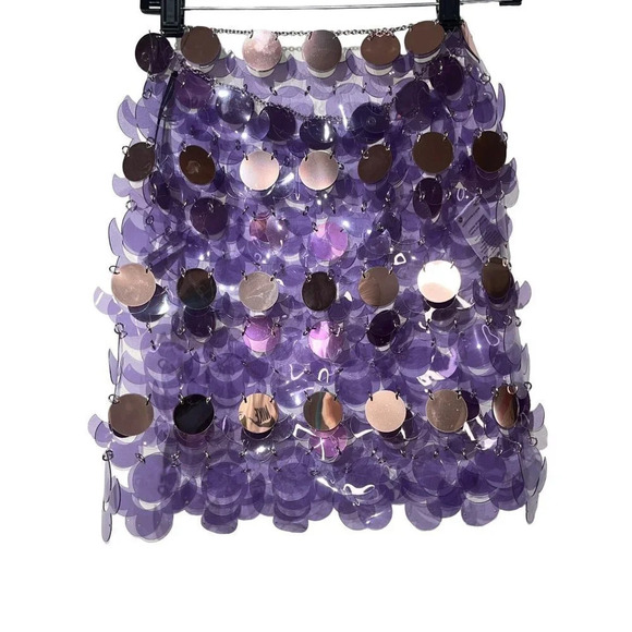 PACO RABANNE Sequin Mini Skirt in Lila 36 3 4 New Rero Disco Beaded - Picture 5 of 16